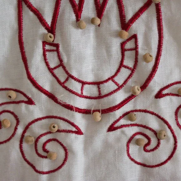 100% Linen Skirt Boho Sunny Leigh Embroidered White Skirt Red Detail Size 12 - Picture 7 of 10